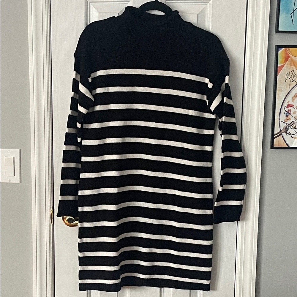 Loft - Black and White Striped Sweater Dress